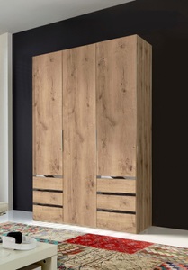 fresh to go, home24 Drehtuerenschrank level 36A, MID.YOU Drehtürenschrank in eichefarben , Level 36A 150Cm Eiche Dekor , Metall, Kunststoff , 2 Fächer , 6 Schubladen , 150x216x58 cm , Dekorfolie,Nachbildung , 001787040703