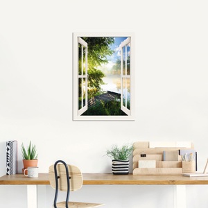 Artland, Artland Wandbild »Angelsteg am Fluss«, Artland Wandbild »Fensterblick Angelsteg am Fluss«, Fensterblick, (1 St.), als Alubild, Outdoorbild, Leinwandbild, Poster, Wandaufkleber