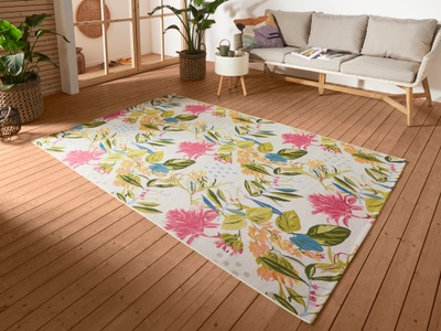Hanse Home, HANSE Home Outdoorteppich »Flowers and Leaves«, rechteckig, 3 mm Höhe, strapazierfähig, robust, pflegeleicht, fussbodenheizungsgeeignet, HANSE Home Outdoorteppich »Flowers and Leaves«, rechteckig, 3 mm Höhe, In-& Outdoor, Teppich, Wetterfest, Balkon, Garten, Wohnzimmer, Floral