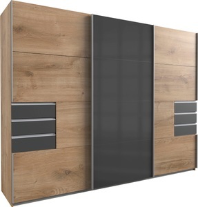 Wimex, Wimex - Kleiderschrank Saigon - Hellbraun und Dunkelgrau, Livetastic Schwebetürenschrank in graphitfarben, eichefarben , Saigon B: 270 CM Eichefarben , Metall , 6 Fächer , 6 Schubladen , 270x210x64 cm , Dekorfolie,Dekorfolie,Nachbildung,Nachbildung , 001787040002