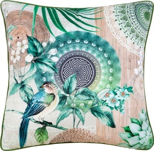 hip, Zierkissen mit Vogelmotiv und Mandalamustern, hip Dekokissen »Tonrar«, Mit Füllung, 1 Stück, Mit Biese, 48x48, Wendeoptik, Weich, Grün Sand