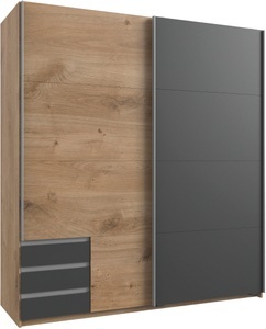 Wimex, Wimex Schwebetürenschrank »Emden«, mit Schubkästen, MID.YOU Schwebetürenschrank in eichefarben , Emden , Kunststoff , 4 Fächer , 3 Schubladen , 180x198x64 cm , Dekorfolie,Nachbildung , 001787042401