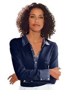 CLASSIC INSPIRATIONEN, Classic Inspirationen Shirt mit Satin am Kragen, Inspirationen Langarm-Poloshirt »Shirt«