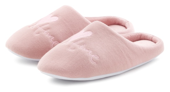 VIVANCE, Vivance Clog »Pantoffel«, Hausschuh mit verspieltem Schriftzug VEGAN, Vivance Hausschuh »Pantoffel, Clog«, mit verspieltem Schriftzug VEGAN