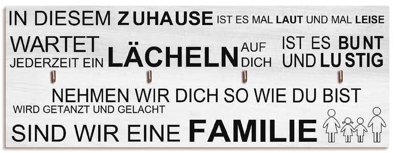 Artland, Artland Schlüsselbrett »In diesem Zuhause_weiss«, Artland Hakenleiste »In diesem Zuhause_weiss«, MDF