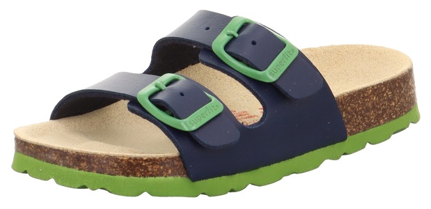 Superfit, Pantoletten DUO COLOR in blau/grün, Superfit Pantolette »Hausschuh WMS: Mittel« Schlappen, Hausschuh mit Schnallen, Grössenschablone zum Download