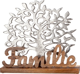 GILDE Dekofigur »Lebensbaum Familie, silberfarben«, (1 St.), Dekoobjekt, Höhe 41 cm, mit Schriftzug, aus Metall & Holz, Wohnzimmer