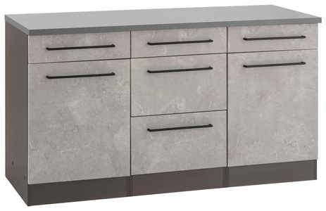 HELD MÖBEL, HELD MÖBEL Unterschrank »Tulsa«, 150 cm breit, 2 Türen, 3 Schubkästen, 2 grosse Auszüge für viel Stauraum, auch als Sideboard verwendbar, schwarzer Metallgriff, hochwertige MDF Front, KOCHSTATION Unterschrank »KS-Tulsa«, 150 cm breit, 2 Türen, 3 Schubkästen, 2 grosse Auszüge für Stauraum
