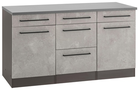 HELD MÖBEL, HELD MÖBEL Unterschrank »Tulsa«, 150 cm breit, 2 Türen, 3 Schubkästen, 2 grosse Auszüge für viel Stauraum, auch als Sideboard verwendbar, schwarzer Metallgriff, hochwertige MDF Front, KOCHSTATION Unterschrank »KS-Tulsa«, 150 cm breit, 2 Türen, 3 Schubkästen, 2 grosse Auszüge für Stauraum