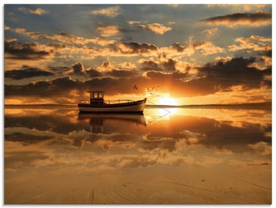 Artland Glasbild »Das Fischerboot im Sonnenuntergang«