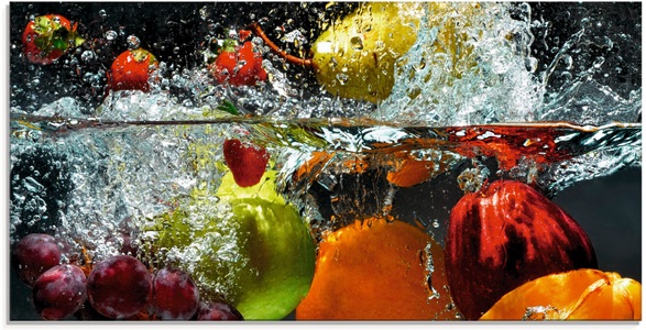 Artland, Artland Glasbild »Spritzendes Obst auf dem Wasser«, Artland Glasbild »Spritzendes Obst auf dem Wasser«, Lebensmittel, (1 St.), in verschiedenen Grössen