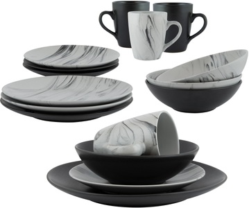 LEONIQUE, Leonique Kombiservice »Truro«, (Set, 16 tlg.), Schiefer schwarz/Marmor-Optik, sortiert, Leonique Kombiservice »Geschirr-Set, Service Truro«, (Set, 16 tlg.), Schiefer schwarz/graue Marmor-Optik, sortiert, 16 Teile für 4 Personen