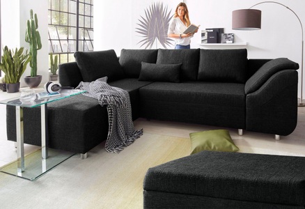 COLLECTION AB, COLLECTION AB Ecksofa, mit Bettfunktion und Bettkasten, inklusive loser Rücken- und Zierkissen, mit »Schanzen«-Armlehne, COLLECTION AB Ecksofa Sally L-Form, mit und ohne Bettfunktion, inklusive loser Rücken- und Zierkissen