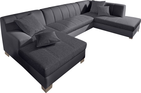 INOSIGN, INOSIGN Wohnlandschaft, wahlweise mit Bettfunktion, INOSIGN Wohnlandschaft »Turah moderne Steppung, incl. Zierkissen, auch in Leder,«, wahlweise mit Bettfunktion, B/T/H: 297/82/75 cm, U-Form
