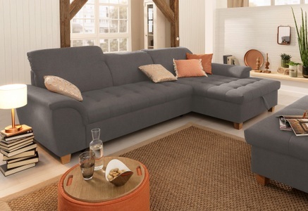 HOME AFFAIRE, Home affaire Ecksofa »Lyla«, mit Recamiere, wahlweise mit Rückenfunktion und zusätzlich mit Bett + Bettkasten, Home affaire Ecksofa »Lyla fester Sitzkomfort, bequeme Armlehnen, Breite 279cm, L-Form« mit Recamiere, wahlweise mit Rückenfunktion und zusätzlich mit Bett