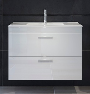 WELLTIME, welltime Waschbeckenunterschrank »Dormoletto«, Badmöbel, Breite 80 cm, welltime Waschbeckenunterschrank »Dormoletto«, Hängewaschtisch in Weiss Hochglanz mit Einsatzwaschbecken