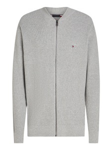 Tommy Hilfiger, Tommy Hilfiger Strickjacke »STRUCTURE BASEBALL ZIP THROUGH«, in Rippoptik, Reissverschluss, Logostickerei, 