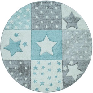 PACO HOME, Paco Home Kinderteppich »Cosmo 345«, rund, 18 mm Höhe, 3D-Design, Patchwork Muster, Motiv Punkte & Sterne, Pastell-Farben, Kinderzimmer, 