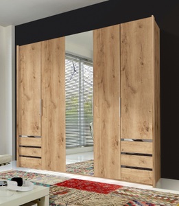 fresh to go, home24 Drehtuerenschrank Level 36A, MID.YOU Drehtürenschrank in eichefarben , Level 36A 250Cm Eiche Dekor , Metall , 3 Fächer , 6 Schubladen , 250x216x58 cm , Dekorfolie,Nachbildung , Typenauswahl, Beimöbel erhältlich, umfangreiches Zubehör erhältlich, In verschiedenen Grössen e