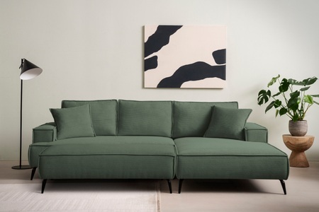 ANDAS, andas Sitzgruppe »TVINNU, Polsterecke mit Hocker, L-Form, Sofa in Cord«, (Set, 2 tlg.), mit aufwendiger Kedernaht, schwarze Füsse, Home affaire Sitzgruppe »TVINNU, Polsterecke L-Form, Schlaffunktion, mit Hocker« Set, 2 tlg. Set, stellbar zum Schlafsofa (Krokodilverbinder)
