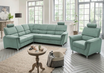 HOME AFFAIRE, Home affaire Ecksofa »Pisa«, mit Bettfunktion und Bettkasten, Home affaire Ecksofa »Pisa L-Form, mit Schlaffunktion, Stauraum, 2x höhenverstellbare«, Kopfstützen und Relaxfunktion im Eckelement