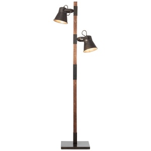 Brilliant, Stehleuchte Plow mit 2 Spots, schwarz/holz dunkel, Brilliant Tischleuchte »Plow«, 2 flammig, Leuchtmittel E27 ohne Leuchtmittel, Standleuchte 2flg schwarz stahl/holz
