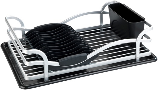 Wenko, Wenko - Geschirrabtropfer Alu, Geschirr Abtropfgestell, WENKO Geschirrständer »Modell Alu«, Geschirrabtropfer aus Aluminium & Kunststoff, abnehmbarer Besteckkorb