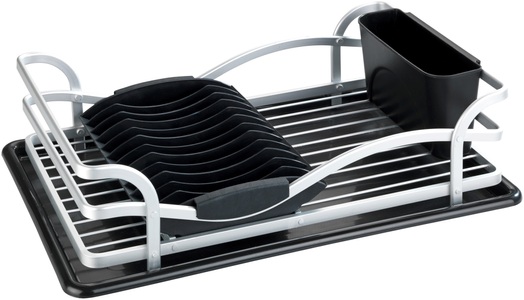 Wenko, Wenko - Geschirrabtropfer Alu, Geschirr Abtropfgestell, WENKO Geschirrständer »Modell Alu«, Geschirrabtropfer aus Aluminium & Kunststoff, abnehmbarer Besteckkorb