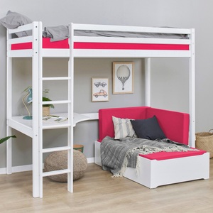 Hoppekids, Hoppekids Hochbett, inkl. Tischplatte und Ausziehbett, Hoppekids Hochbett »ECO Dream 90x200 mit Schreibtisch & Loungesofa / Gästebett«, Kinderbett aus Massivholz, Sofa ausziehbar zum Gästebett