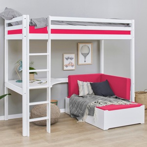 Hoppekids, Hoppekids Hochbett, inkl. Tischplatte und Ausziehbett, Hoppekids Hochbett »ECO Dream 90x200 mit Schreibtisch & Loungesofa / Gästebett«, Kinderbett aus Massivholz, Sofa ausziehbar zum Gästebett