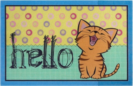 White Label, White Label - Fussmatte - 45 x 70 cm - Multicolor, my home Fussmatte »Katze hello, Türmatte«, rechteckig, 6 mm Höhe, Tiermotiv, Robust, Pflegeleicht, Rutschfest, Hallo