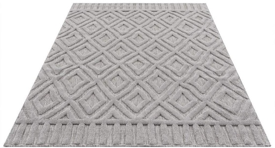 Carpet City, Carpet City Teppich »SANTORINI 58377«, rechteckig, 5 mm Höhe, 3D-Design: Flor erzeugt ein Hoch-Tief-Effekt, In- und Outdoor geeignet, Carpet City Teppich »In-& Outdoorteppich Santorini 58377, 3D-Effekt, Raute-Optik«, rechteckig, 5 mm Höhe, Wetterfest & UV-beständig für Terrasse, Balkon, Küche, Flur