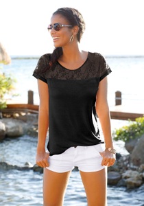 Lascana, LASCANA Strandshirt, LASCANA Strandshirt, mit Spitzeneinsatz, T-Shirt, Kurzarmshirt, elegant