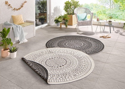 NORTHRUGS, NORTHRUGS Teppich »Porto«, rund, 5 mm Höhe, In-und Outdoor geeignet, Wohnzimmer, Balkon, Terrasse, Garten, Robust, Pflegeleicht, Flachgewebe, Wendbar, NORTHRUGS Teppich »Porto Wendeteppich«, rund, 5 mm Höhe, In-& Outdoor, Wetterfest, Balkon, Garten, Wohnzimmer, Wasserfest