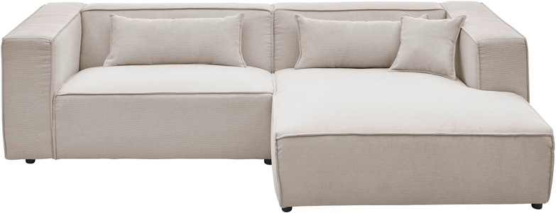 LeGer Home by Lena Gercke Ecksofa »PIARA mit Kedernaht in Cord oder Leinenoptik, moderne Couch in L-Form«, wahlweise Ottomane rechts/links, schwarze Füsse, bequemer Sitzkomfort