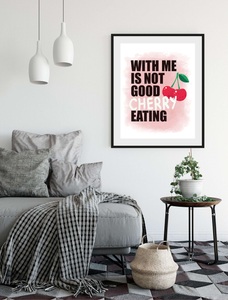 QUEENCE, queence Bild »CHERRY«, Schriftzug, (1 St.), queence Bild »Kirschen«, Schriftzug-Humor-Sprüche & Texte-Süssigkeiten-Motivationsbilder-Obst-Obst Bilder, (1 St.), HD Premium Poster-Druck inkl. Holzrahmen