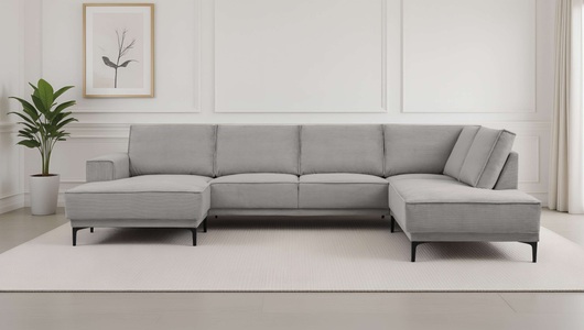 PLACES OF STYLE, PLACES OF STYLE Wohnlandschaft »XXL Sofa Oland, Struktur, Flachgewebe, Luxus-Microfaser, Boucle« U-Form, 345 cm, Wellenunterfederung, Skandi-Design, Metallfüsse, GOODproduct Wohnlandschaft »XXL Sofa Oland, Struktur, Flachgewebe, Luxus-Microfaser, Boucle« U-Form, 345 cm, Wellenunterfederung, Skandi-Design, Metallfüsse