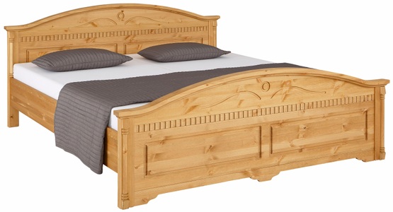 HOME AFFAIRE, Home affaire Holzbett »Graz«, mit dekorativen Fräsungen, GOODproduct Massivholzbett »Graz, hohe Belastbarkeit, klassischer Landhausstil, FSC® zertifiziert« Breite/Belastbarkeit 180cm/220 KG, 90cm/=120KG, mit dekorativen Fräsungen, inklusive Lattenrost