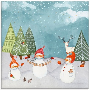 Artland Glasbild »Schneemänner und Tierfreunde«