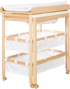 Roba, roba Bade-Wickel-Kombi ausziehbar - natur, roba® Bade- und Wickelregal »Baby Pool, natur« bis 15 kg inkl. herausziehbarer Badewanne und Wickelauflage weiss 56 cm