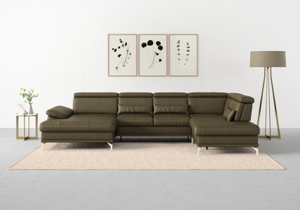 SIT&MORE, sit&more Wohnlandschaft »Cabrio«, Sitztiefenverstellung und Federkern, jeweils inklusive 3 Nierenkissen, sit&more Wohnlandschaft »Cabrio U-Form, B: 359 cm, mit Sitztiefen-, Arm- & Kopfteilverstellung« 3 Nierenkissen, Federkern, optional Bettfunktion und Stauraum