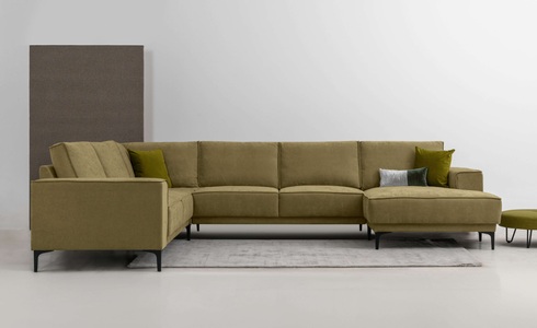PLACES OF STYLE, Places of Style Wohnlandschaft »XXL Sofa Oland, Struktur, Flachgewebe, Luxus-Microfaser, Boucle«, U-Form, 342 cm, Wellenunterfederung, Skandi-Design, Metallfüsse, GOODproduct Wohnlandschaft »OLAND U-Form, XXL, B: 342 cm, Skandi-Design« Skandi-Design in Struktur, Flachgewebe, Luxus-Microfaser, Boucle