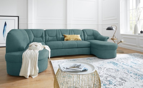 DOMO collection, DOMO collection Wohnlandschaft »Sarafina«, wahlweise mit Bettfunktion, optional mit Federkern, DOMO collection Wohnlandschaft »Sarafina, zeitlos und komfortabel, optional mit Federkern, U-Form« wahlweise mit Bettfunktion