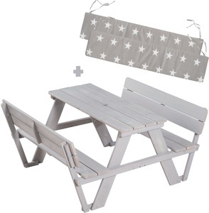 Roba, roba® Kindersitzgruppe »Picknick for 4 Outdoor +, Grau«, (Set), mit Lehne; inklusive Sitzauflagen »Little Stars«, roba® Kindersitzgruppe »Picknick for 4 Outdoor +, Grau«, (Set), mit Lehne; inklusive Sitzauflagen »Little Stars«