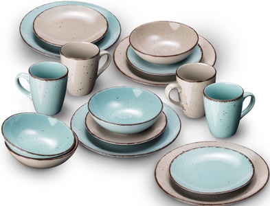 undefined, Kombiservice ´´PURO´´ (16-tlg.), Steinzeug, ARTE VIVA Kombiservice »Geschirr-Set, Service Puro«, (Set, 16 tlg., Kaffeebecher, Dessertteller, Speiseteller, Müslischalen), vom Sternekoch Thomas Wohlfarter empfohlen, 16 Teile, für 4 Personen