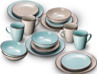 undefined, Kombiservice ´´PURO´´ (16-tlg.), Steinzeug, ARTE VIVA Kombiservice »Geschirr-Set, Service Puro«, (Set, 16 tlg., Kaffeebecher, Dessertteller, Speiseteller, Müslischalen), vom Sternekoch Thomas Wohlfarter empfohlen, 16 Teile, für 4 Personen