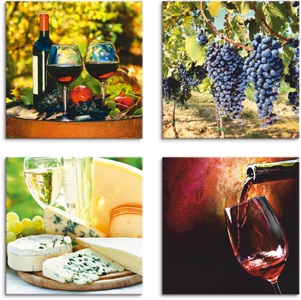 Artland, Artland Leinwandbild »Gläser Rotwein, Trauben, Käse«, Artland Leinwandbild »Gläser Rotwein, Trauben, Käse«, Getränke, (4 St.), 4er Set, verschiedene Grössen