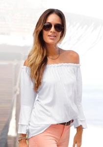 Lascana, LASCANA Strandbluse, LASCANA Carmenbluse, aus gewebter Viskose, Damenbluse, Basic, schulterfrei