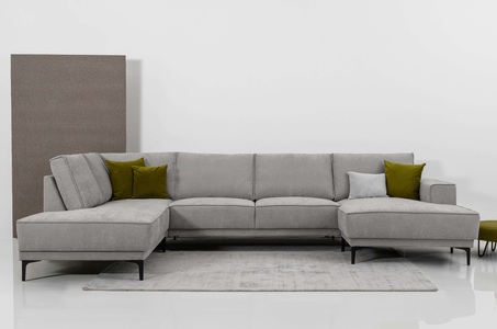 PLACES OF STYLE, Places of Style Wohnlandschaft »XXL Sofa Oland, Struktur, Flachgewebe, Luxus-Microfaser, Boucle«, U-Form, 345 cm, Wellenunterfederung, Skandi-Design, Metallfüsse, GOODproduct Wohnlandschaft »XXL Sofa Oland, Struktur, Flachgewebe, Luxus-Microfaser, Boucle« U-Form, 345 cm, Wellenunterfederung, Skandi-Design, Metallfüsse