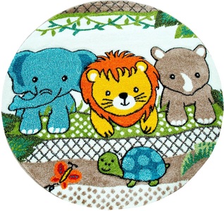 PACO HOME, Paco Home Kinderteppich »Diamond 634«, rund, 18 mm Höhe, 3D-Kinder Design, Motiv Zootiere, Kinderzimmer, Paco Home Kinderteppich »Diamond 634«, rund, 18 mm Höhe, 3D-Kinder Design, Motiv Zootiere, Kinderzimmer